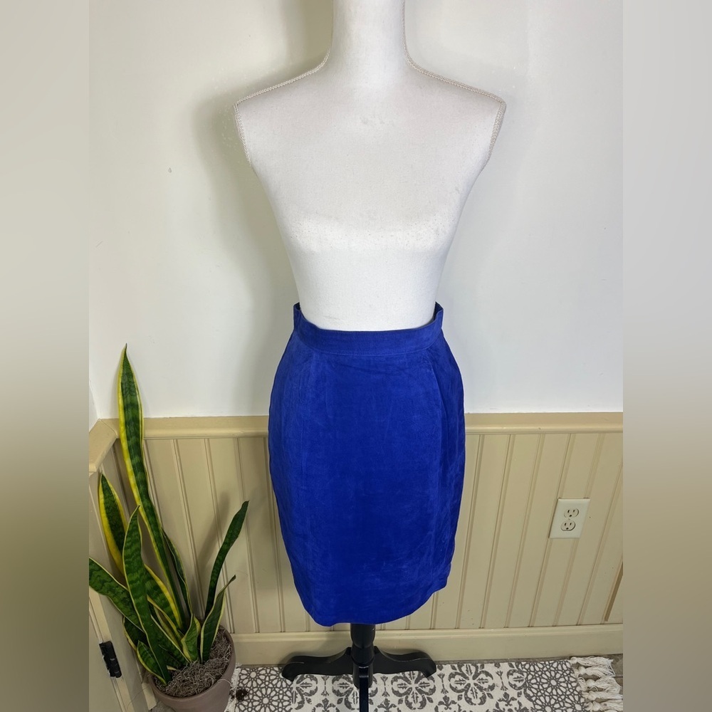 Vintage PS Sport Blue Suede Chic Pencil Skirt Leather Size 6 Y2K Western Rodeo